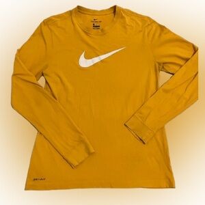 Nike Dri-FIT Gold Logo LS Tee Size M Unisex Yellow Mustard Fall Color